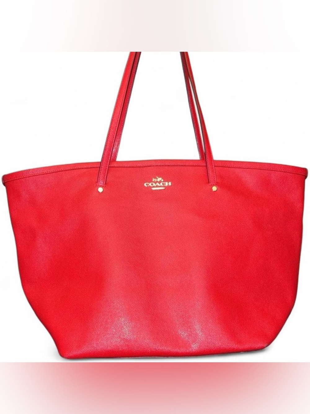 Coach Red Leather Tote Bag Large Shoulder Bag Gold Logo